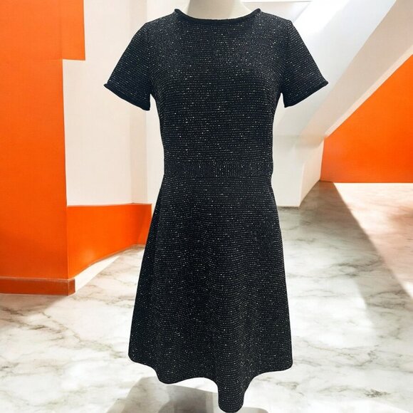LOFT Black Glitter Knit Fit & Flare Dress Sz 6 Short Party Sparkly Holiday Chic - Picture 1 of 11